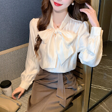 批发2026春季实拍蝴蝶结雪纺衬衫女士高级感轻奢减龄洋气长袖上衣