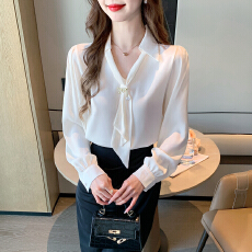 批发2026春季实拍长袖雪纺衬衫女轻奢高级感减龄洋气上衣漂亮职业衬衣
