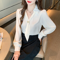 批发2026春季实拍<b class='q'>长袖</b><b class='q'>雪纺</b>衬衫女轻奢高级感减龄洋气上衣漂亮职业衬衣