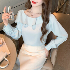 批发2026春季实拍法式别致荷叶边v领<b class='q'>长袖</b>衬衫气质百搭显瘦<b class='q'>雪纺</b><b class='q'>衫</b>上衣