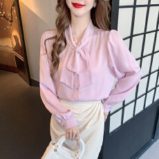 批发2026春季实拍职业通勤女装雪纺衬衫长袖新款法式蝴蝶结洋气质小衫
