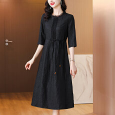 批发45姆米龟裂纹香云纱连衣<b class='q'>裙</b>2025新款秋季中长款女士重磅<b class='q'>真丝</b><b class='q'>裙</b>子