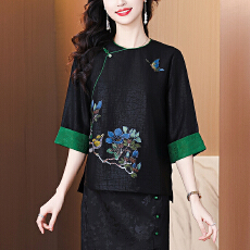 批发杭州正品龟纹香云纱<b class='q'>真丝</b><b class='q'>上衣</b><b class='q'>女</b>复古高档桑蚕丝衬衣T恤修身显瘦