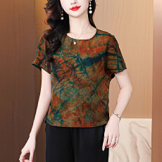 批发新中式香云纱<b class='q'>真丝</b><b class='q'>上衣</b><b class='q'>女</b>2025夏季新款时尚国风复古国风印花T恤