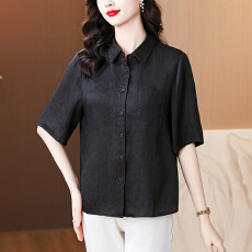 批发重磅真丝绸缎衬衫女夏新款短袖高端香云纱纯色100%桑蚕丝上衣
