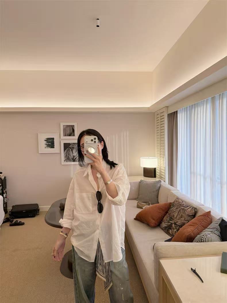 elielim 나 ~ 중 인생 셔츠 피부 센스 주머니 여성 셔츠 새로운 봄 여름 자외선 차단 느긋한 얇고 가벼운 맨위