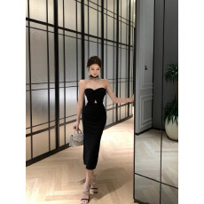 批发纯欲挂脖钉钻抹胸收腰显瘦聚会性感<b class='q'>露背</b>气质<b class='q'>连衣裙</b>