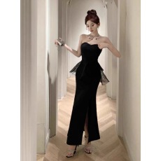 批发辣妹性感带胸垫抹胸<b class='q'>连衣裙</b>御姐小众设计感鱼尾礼服长裙