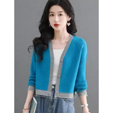 批发下摆时尚<b class='q'>蕾丝</b>边针织女开衫春秋季高腰上衣小个子V领短款毛衣外套