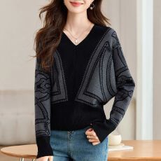 批发2025秋冬新<b class='q'>宽松</b>遮肉洋气百搭短款<b class='q'>蝙蝠衫</b>毛衣气质减龄V领针织衫女