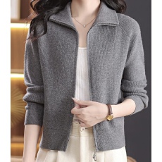 批发小个子<b class='q'>针织</b>衫开衫外套女秋装2025新款翻领拉链宽松毛衣外搭