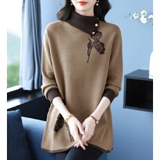 批发中长款时尚洋气高领羊绒毛衣冬装大码宽松显瘦遮肚羊毛打底衫