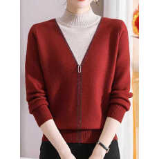 批发假两件加厚<b class='q'>妈妈装</b>打底衫女2026秋冬季新款半高领保暖针织羊绒毛衣