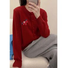 批发小马刺绣浣熊羊毛开衫长袖2026百搭新款减龄毛衣<b class='q'>外套</b>上衣羊毛衫女