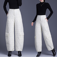 批发有货实拍冬羽绒裤九分裤加厚保暖大码提花宽松<b class='q'>哈伦</b>裤弯刀裤