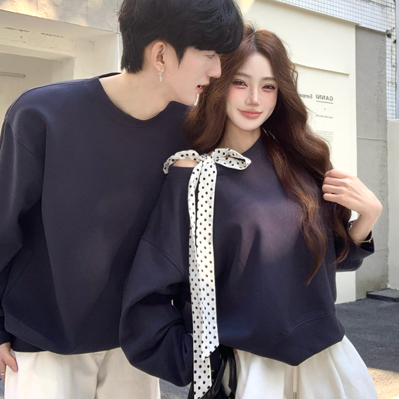 2026 년 봄 새로운 도트 무늬 루즈핏 비스듬한 어깨 오프숄더 후드티 파란색 여성 의류 49 원 남성 의류 48 원