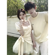 批发2026年夏季新款休闲公主<b class='q'>蓬蓬裙</b>网纱情侣装女<b class='q'>连衣裙</b>69元男装43元