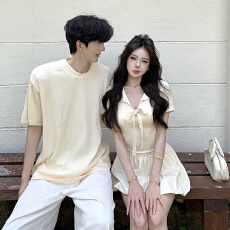 批发2026年夏季新款针织蝴蝶结情侣装<b class='q'>连衣裙</b>女裙62元男装42元