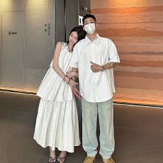 批发2026年夏季新款纯色清新女<b class='q'>连衣裙</b>男上衣情侣装女裙85男衣42