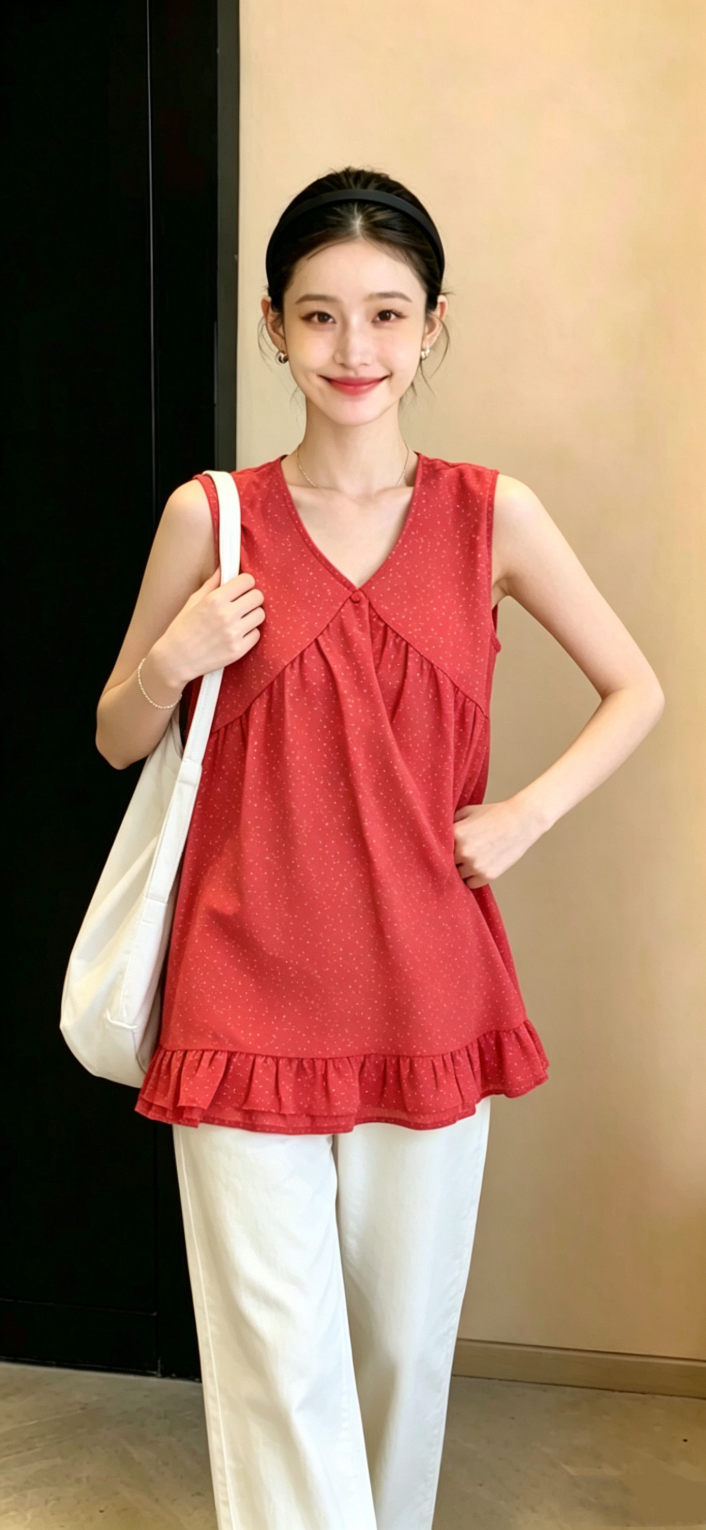 재고 있음 2026 여름 새로운 다용도 도트 무늬 조끼 스커트 여성 루즈핏 캐주얼 V넥 맨위 작은 셔츠