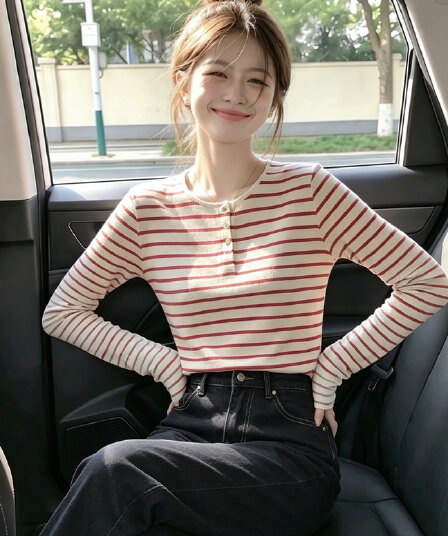 2026 가을 패치워크 색상 스트라이프 긍정적 인 어깨 긴팔 캐주얼 루즈핏 맨위