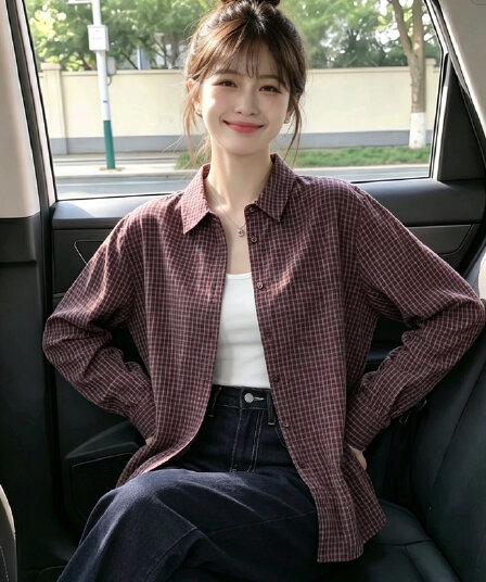 2026 가을 순면 빨간색 격자 무늬 셔츠 맨위