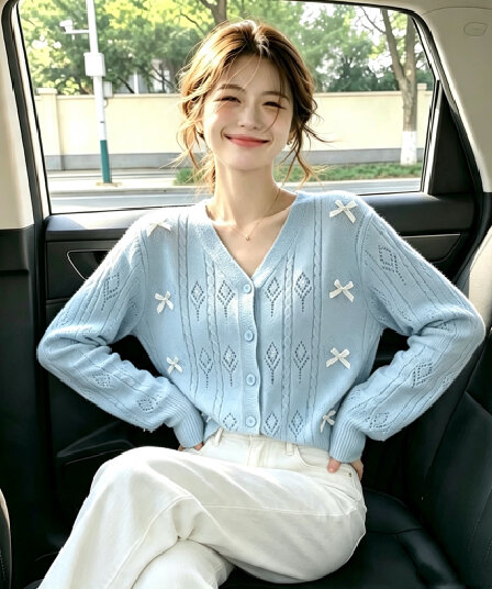2026 가을 새로운 부드러운 바람 나비 매듭 홀로우 아웃 니트 스웨터 루즈핏 맨위