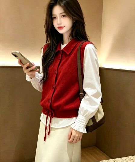 2026 가을 새로운 조끼 스탠드 칼라 싱글 줄 버튼 니트 베스트