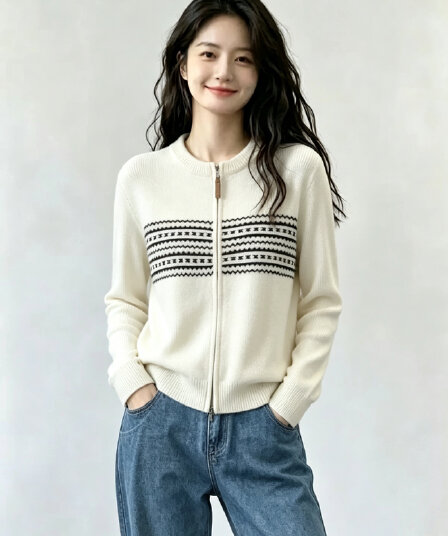 2826 가을 새로운 라운드 넥 카디건 코트 지퍼 외출용 니트 스웨터