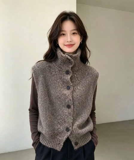 2026 가을 신제품 니트 베스트 터틀넥 보온 외출용 조끼 조끼