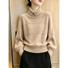 批发2026秋季新款高领蝙蝠袖麻花毛衣女气质<b class='q'>针织</b><b class='q'>罩衫</b>上衣