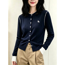批发2026秋季假两件撞色长袖针织<b class='q'>开衫</b><b class='q'>女</b>外套毛衣小衫上衣