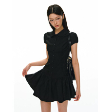 批发Ariseism 美式复古黑色条纹连衣<b class='q'>裙</b>女夏季新款修身<b class='q'>裙</b>子