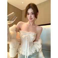 批发**实价**~实拍法式蕾丝花边蝴蝶结抹胸背心短款收腰打底上衣女