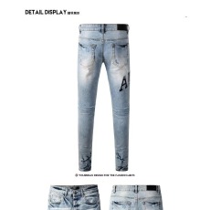 批发潮牌Purple美式街头<b class='q'>嘻哈</b>潮流紧身牛仔裤个性破洞泼墨拼接修身长裤