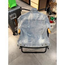 批发复古水洗美式休闲破洞牛仔做旧翻领夹克男女宽松百搭情侣牛仔外套