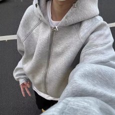 批发原宿慵懒流行ins时尚简约潮流文艺新款华棉拉链开衫480克卫衣气质