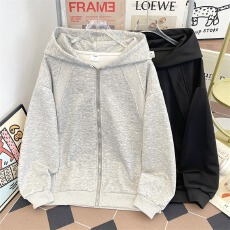 批发美式复古cleanfit解构廓形连帽卫衣男女宽松开衫短款外套