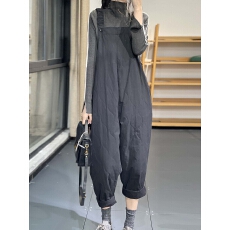 批发冬季<b class='q'>原创</b>文艺韩版宽松休闲时尚个性慵懒百搭纯色夹棉背带垮裤