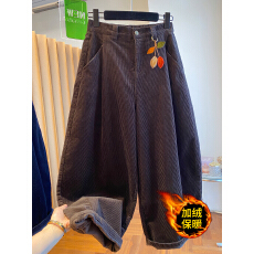 批发复古咖色加绒加厚灯芯绒裤子女2025冬季宽松哈伦裤奶奶裤香蕉裤