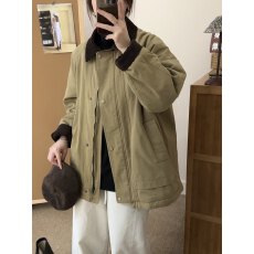 批发复古<b class='q'>文艺</b><b class='q'>范</b>翻领棉服女款冬季高级感新款宽松百搭气质小个子棉衣潮
