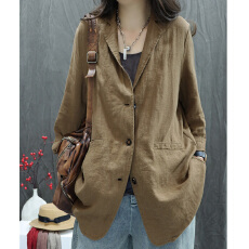 批发棉麻女装2026春季新款亚麻纯色复古宽松个性洋气休闲<b class='q'>百搭</b>长袖西服