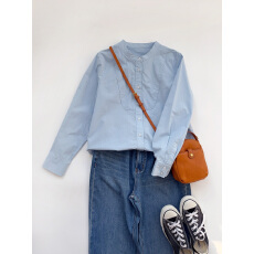 批发天然高支棉<b class='q'>婴儿</b>蓝立领衬衣女