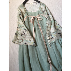 批发2026春季风古典印花拼接改良汉服连身裙 <b class='q'>文艺</b>高腰襦裙长裙