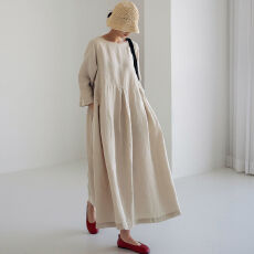 批发宽松棉麻<b class='q'>连衣裙</b><b class='q'>女</b>胖mm<b class='q'>大码</b>圆领套头过膝长裙气质<b class='q'>学院风</b>森系大摆裙