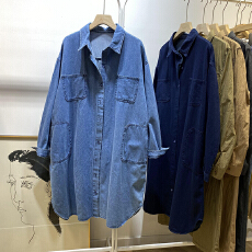批发2026春装洋气时髦全棉牛仔衬衣女<b class='q'>中长款</b>上衣<b class='q'>外套</b>衬衫潮