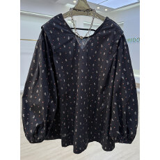 批发韩系超好看复古印花长袖衬衫女高级感宽松显瘦减龄娃娃衫碎花上衣