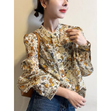 批发复古印花气质衬衫女欧洲站2026春装新款欧货女装时尚娃娃衫潮