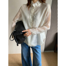 批发国风木耳边立领长袖衬衫女2026春夏新款内搭衬衣气质显瘦<b class='q'>上衣</b>