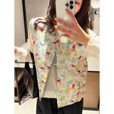 批发2026+秋月葫芦蓝色马甲织金桑蚕丝马甲盘扣新中式